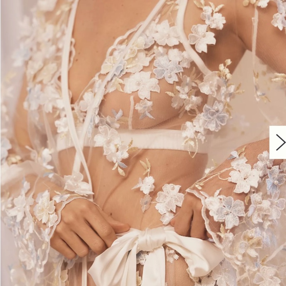 Floral Embroidered Sheer Robe - Cream - Picture 2 of 4